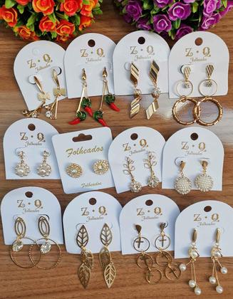 Imagem de Kit De 12 Pares Brincos Grandes Folheado Banhado