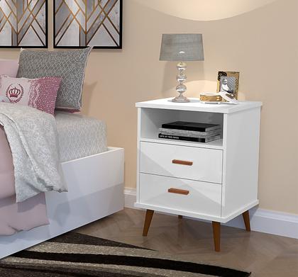 Imagem de Kit de 2 Mesas de Cabeceira ITÁLIA  Design Retrô com Pés Elegantes e Gavetas Funcionais