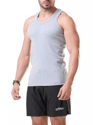 Imagem de Kit De 2 Regata Canelada Premium Masculina Modelo Americano Ribana Algodão e Elastano