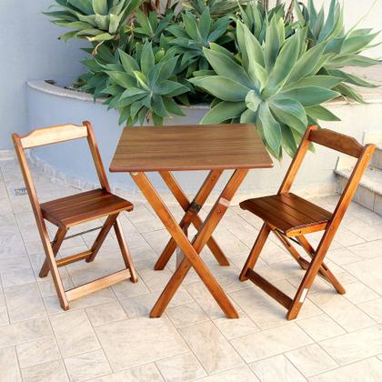 Imagem de Kit de 20 Conjuntos de Mesa Dobrável 70x70 com 2 Cadeiras Imbuia - Tarimatã