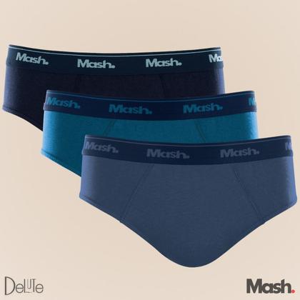 Imagem de Kit De 3 Cuecas Mash Tradicional Adulto Slip Basica Em Algodao Cotton Conforto Com Corte Lateral