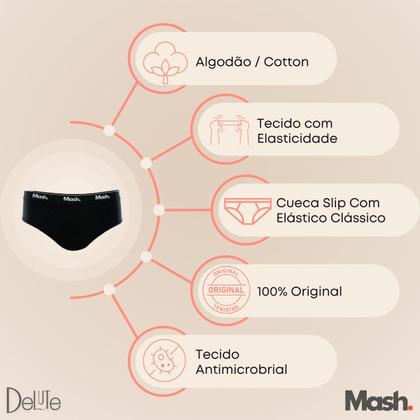 Imagem de Kit De 3 Cuecas Mash Tradicional Adulto Slip Basica Em Algodao Cotton Conforto Com Corte Lateral