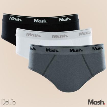 Imagem de Kit De 3 Cuecas Mash Tradicional Adulto Slip Basica Em Algodao Cotton Conforto Com Corte Lateral