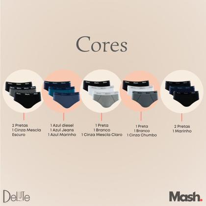 Imagem de Kit De 3 Cuecas Mash Tradicional Adulto Slip Basica Em Algodao Cotton Conforto Com Corte Lateral
