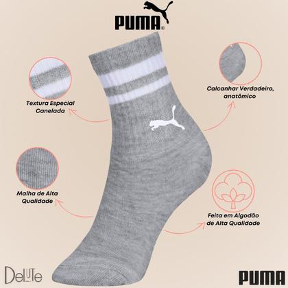 Imagem de Kit de 3 Pares de Meias Puma Modelo Cano Longo Infantil com Calcanhar Verdadeiro Menino e Menina