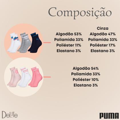 Imagem de Kit de 3 Pares de Meias Puma Modelo Cano Longo Infantil com Calcanhar Verdadeiro Menino e Menina