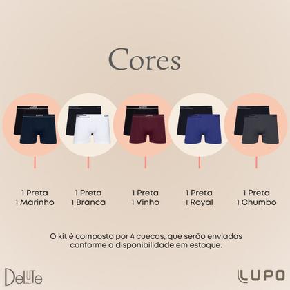 Imagem de Kit De 4 Cuecas Boxer Box Lupo Básicas Original Basic Microfibra Sem Costura Masculino Adulto