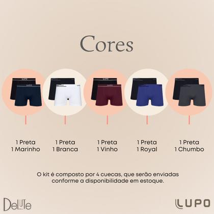 Imagem de Kit De 4 Cuecas Boxer Box Lupo Básicas Original Basic Microfibra Sem Costura Masculino Adulto