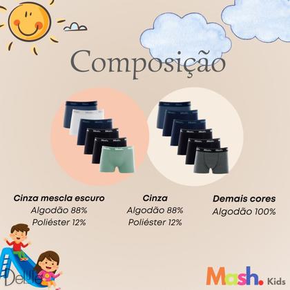 Imagem de Kit De 6 Cuecas Lisa Boxer Box Básica Infantil Juvenil Mash Kids Em Algodão