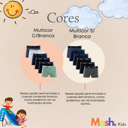 Imagem de Kit De 6 Cuecas Lisa Boxer Box Básica Infantil Juvenil Mash Kids Em Algodão