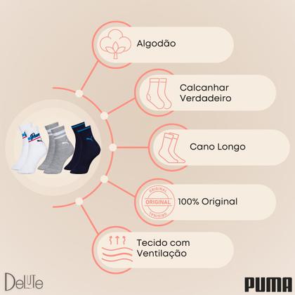 Imagem de Kit de 6 Pares de Meias Puma Modelo Cano Longo Infantil com Calcanhar Verdadeiro Menino e Menina