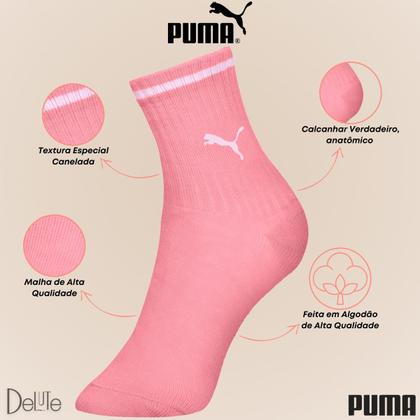 Imagem de Kit de 6 Pares de Meias Puma Modelo Cano Longo Infantil com Calcanhar Verdadeiro Menino e Menina
