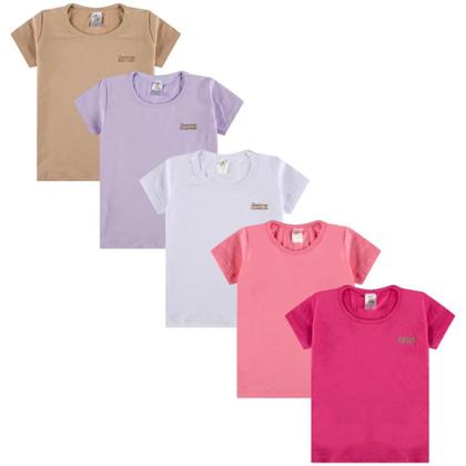 Imagem de Kit de 7 Blusas Infantis menina Manga Curta para Menina Básica e Confortável para o Dia a Dia meninas