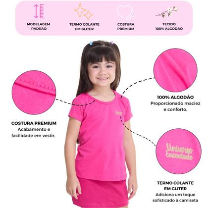 Imagem de Kit de 7 Blusas Infantis menina Manga Curta para Menina Básica e Confortável para o Dia a Dia meninas
