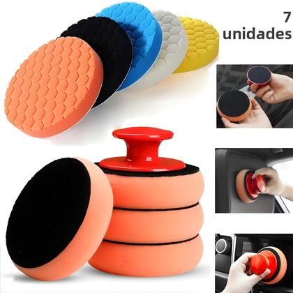 Imagem de Kit De 7 Esponjas Aplicadoras De Microfibra Para Lavagem E Polimento Automotivo, Redondas, De