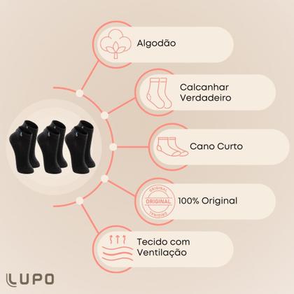 Imagem de Kit De 9 Pares Meia Lupo Sport Kids Cano Curto Infantil Algodão Cores Básicas Para Menino E Menina