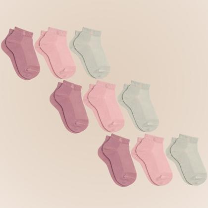 Imagem de Kit De 9 Pares Meia Lupo Sport Kids Cano Curto Infantil Algodão Cores Básicas Para Menino E Menina