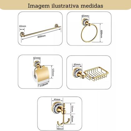 Imagem de Kit De Acessórios Banheiro Bronze Luxuoso 5 Pçs Retrô Toalha