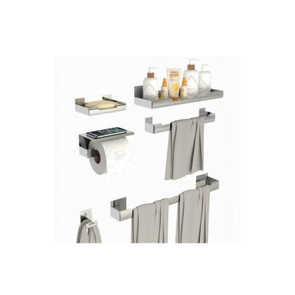 Imagem de Kit de Acessórios Para Banheiro Inox Com Adesivo 6 Pcs F.ELG
