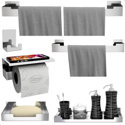 Imagem de Kit de Acessórios Para Banheiro Inox Com Adesivo 6 Pcs F.ELG