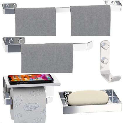 Imagem de Kit De Acessórios Para Banheiro Inox e Cromado 5 Itens Maxx