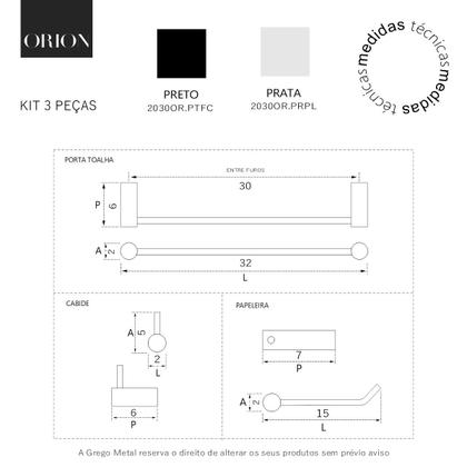 Imagem de Kit De Acessórios Para Banheiro Orion 3 Peças Suporte Preto 2030OR