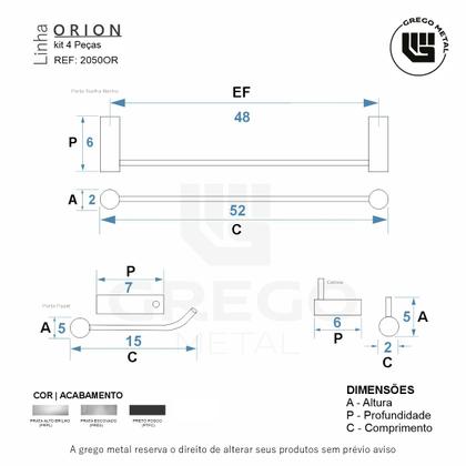 Imagem de Kit De Acessórios Para Banheiro Orion 4 Peças Alto Brilho Utilidades De Box Grego Metal
