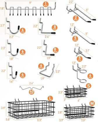 Imagem de Kit de acessórios Pegboard INCLY Extra Thick 6 mm 100 unidades