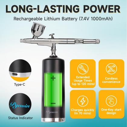 Imagem de Kit de aerógrafo pyewin Premium 32 PSI sem fio para unhas e maquiagem