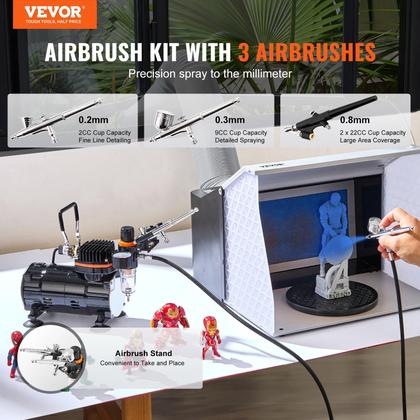 Imagem de Kit de aerógrafo VEVOR Professional com compressor e 3 aerógrafos