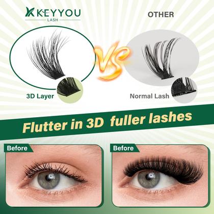 Imagem de Kit de agrupamentos de cílios KEYYOU 3D Effect 280 unidades 100D D Curl