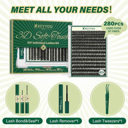 Imagem de Kit de agrupamentos de cílios KEYYOU 3D Effect 280 unidades 100D D Curl