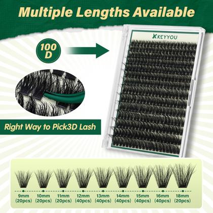 Imagem de Kit de agrupamentos de cílios KEYYOU 3D Effect 280 unidades 100D D Curl