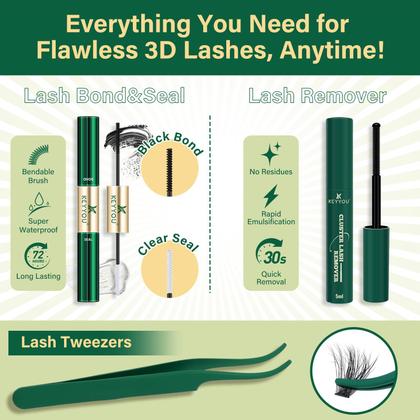 Imagem de Kit de agrupamentos de cílios KEYYOU 3D Effect 280 unidades 100D D Curl