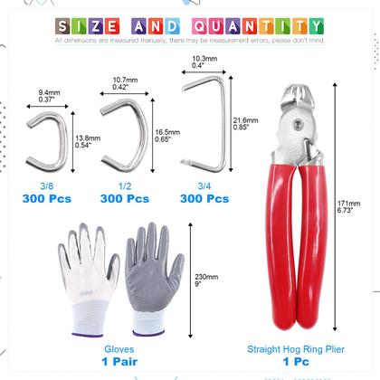 Imagem de Kit de alicates Hog Ring Glarks 902 unidades com anéis e luvas