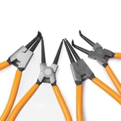 Imagem de Kit De Alicates Para Anéis 7 Polegadas Jogo Com 4 Peças Extrator Interno Externo Curvo Reto