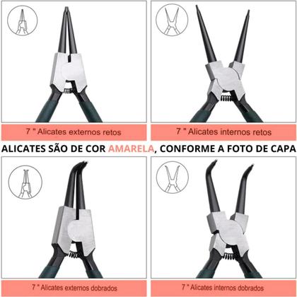 Imagem de Kit De Alicates Para Anéis 7 Polegadas Jogo Com 4 Peças Extrator Interno Externo Curvo Reto