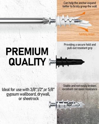 Imagem de Kit de âncoras de drywall, INCLY, 200 unidades autoperfurantes com estojo