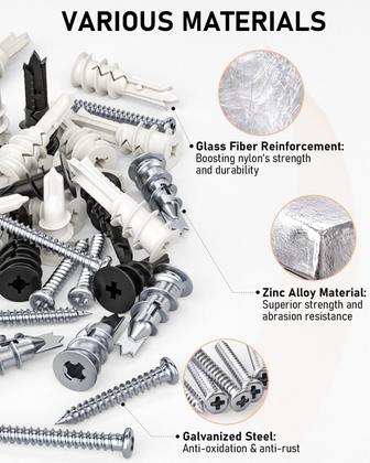 Imagem de Kit de âncoras de drywall, INCLY, 200 unidades autoperfurantes com estojo