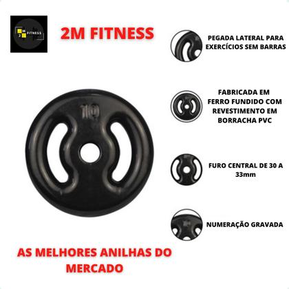 Imagem de Kit de Anilhas Emborrachadas 30 Kg + 02 Barras de 40cm + 01 Barra de 150cm