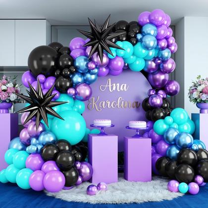 Imagem de Kit de arco de balão BTZO preto roxo azul com balões Star Foil