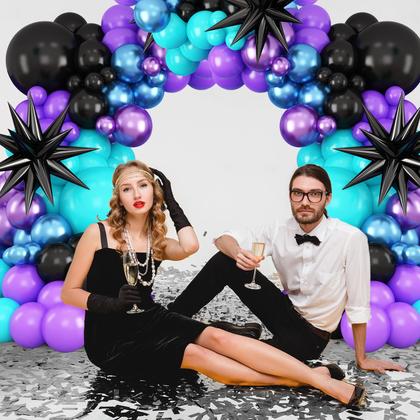 Imagem de Kit de arco de balão BTZO preto roxo azul com balões Star Foil
