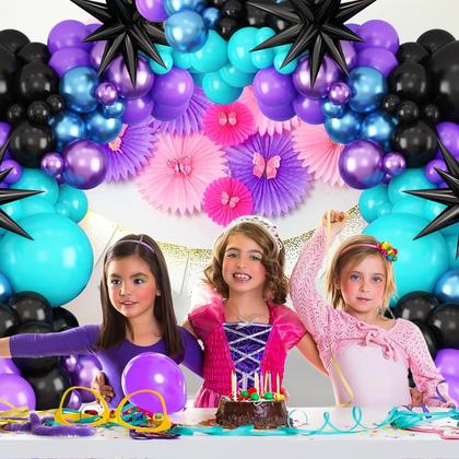 Imagem de Kit de arco de balão BTZO preto roxo azul com balões Star Foil