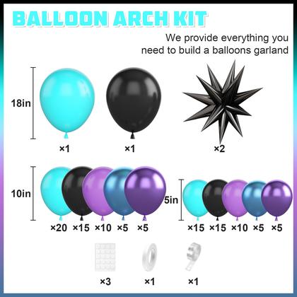 Imagem de Kit de arco de balão BTZO preto roxo azul com balões Star Foil