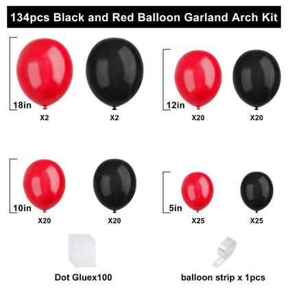 Imagem de Kit de Arco de Balões Vermelho e Preto YMSZ - 134 Peças para Decoração de Festa