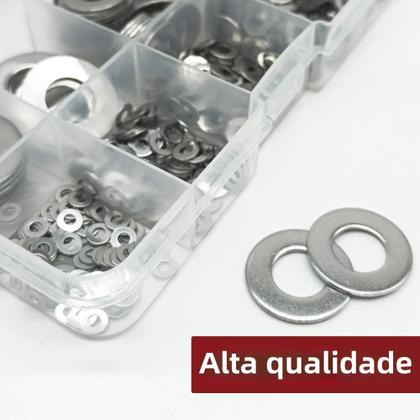 Imagem de Kit de Arruelas Planas de Aço Inoxidável 304 - 9 Tamanhos (360/580 Peças)