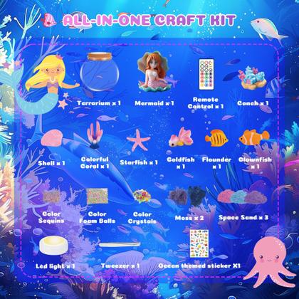 Imagem de Kit de artesanato Nicella Mermaid Terrarium com luz noturna LED para meninas de 5 a 12 anos