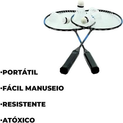 Imagem de Kit de Badminton Completo 2 Raquetes 3 Petecas Diversão