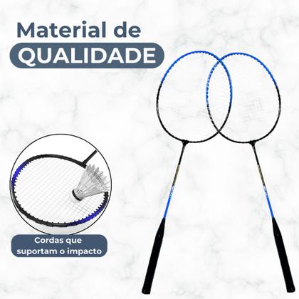 Imagem de Kit de Badminton Completo 2 Raquetes 3 Petecas Diversão