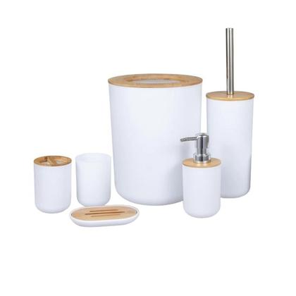 Kit De Banheiro 6 Peças Design Moderno Plástico C/ Bambu Lixeira Saboneteira Suporte Escova de Dentes - INOVA FERRAGENS Imagem de Kit De Banheiro 6 Peças Design Moderno Plástico C/ Bambu Lixeira Saboneteira Suporte Escova de Dentes